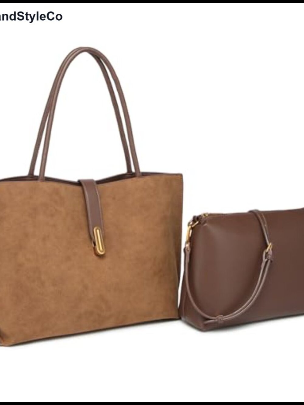 Faux Suede 2-in-1 Tote Bag Set Detachable Crossbody Pouch for Women